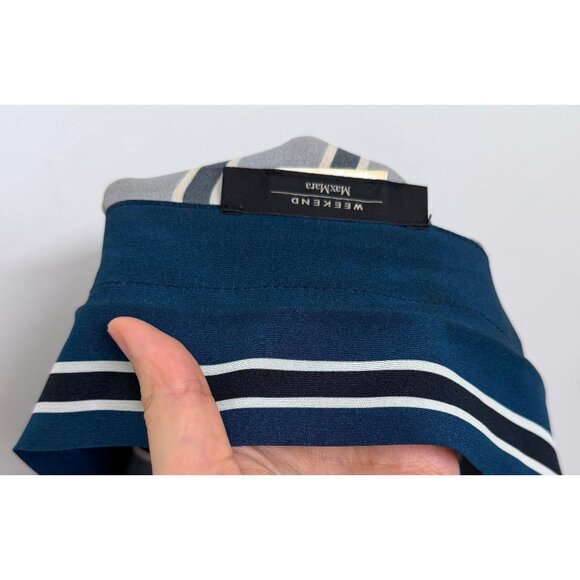 Max Mara Weekend Stripe Colorblock Silk Top Blouse Blue Gray Red Patchwork S - Picture 16 of 16